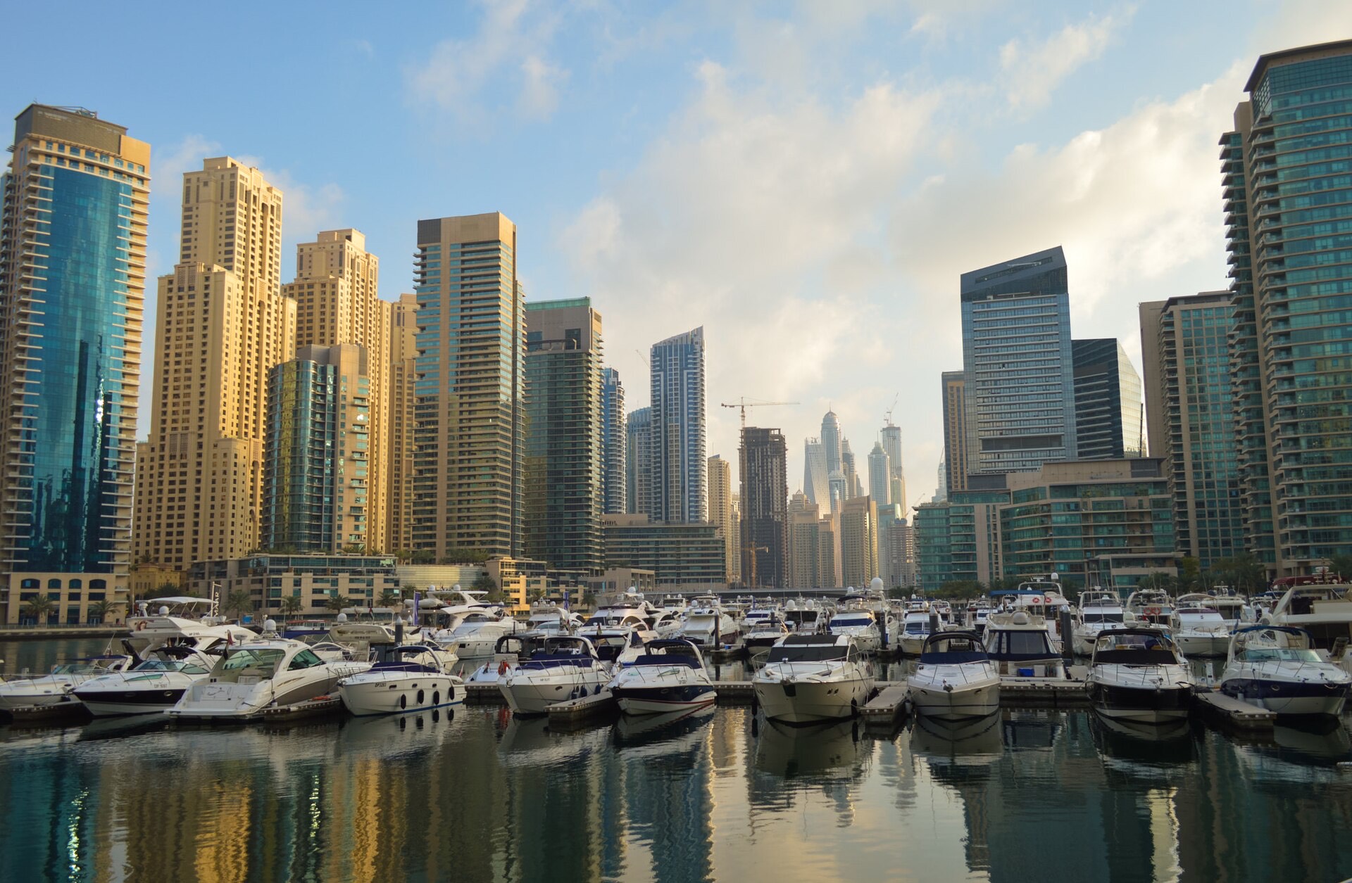 Dubai Marina waterfront and towers in late afternoon light